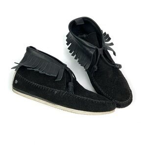 RAG AND BONE Black Suede Fringe Tassel Ghita Moccasin Bootie Boot 11 Bohemian